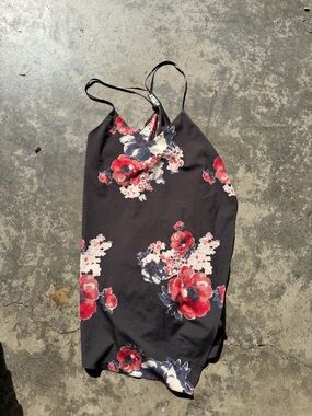 Free People Black Slip Dress with Red and White Floral Print